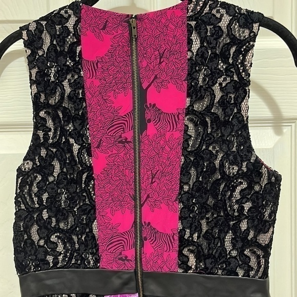 Tracy Reese Mixed Media Stretch A Line Black Pink Floral Dress Size 4 - Picture 6 of 7
